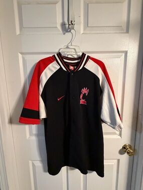 Nike Black Red White Striped Collar Knit Jersey